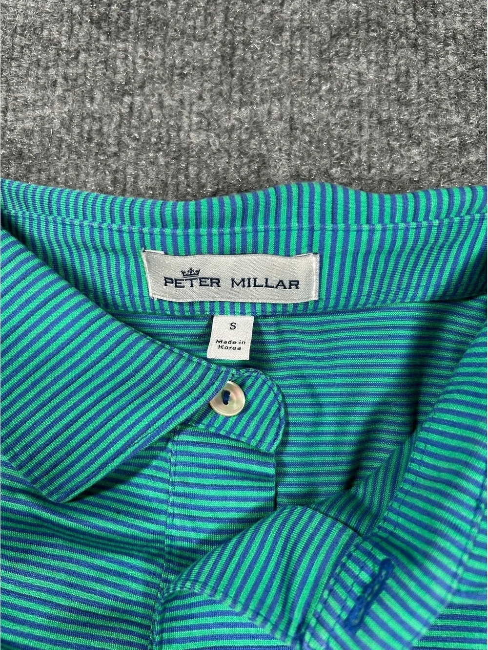 Peter Millar Striped Polo Shirt in Teal and Blue Size S